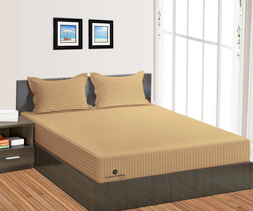 Taupe Stripe Fitted Bed Sheet - Comfort Beddings