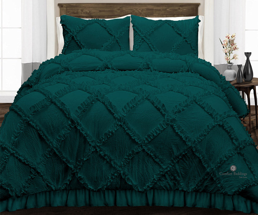 Teal Diamond Ruffled comforter