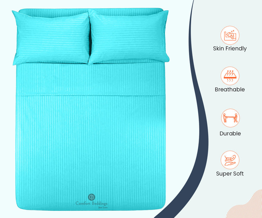 turquoise blue stripe queen size flat sheet size