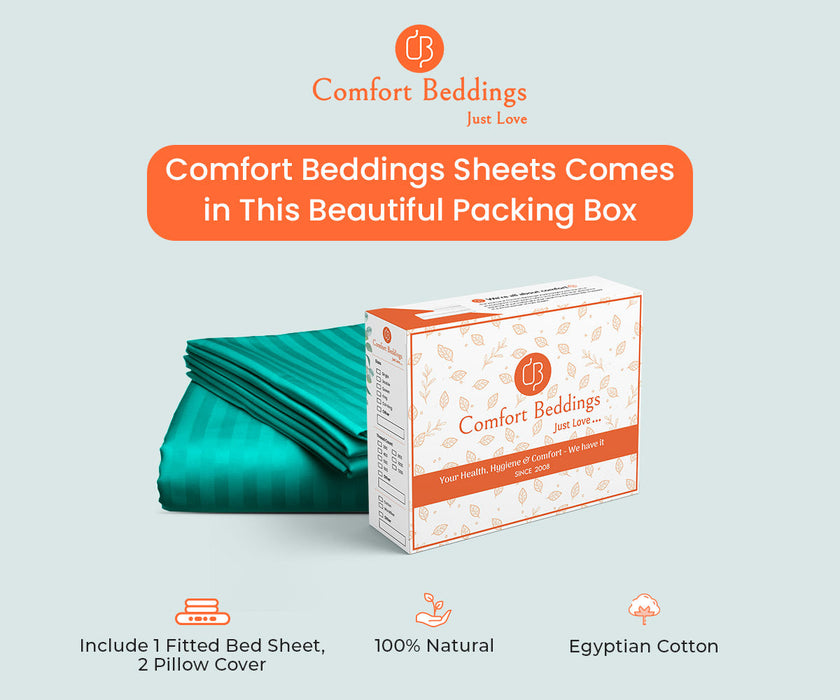 Turquoise Green Striped Fitted Bed Sheet - Comfort Beddings