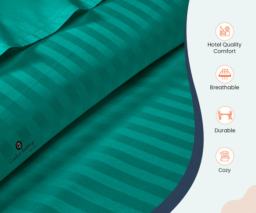 Turquoise Green Striped Fitted Bed Sheet - Comfort Beddings