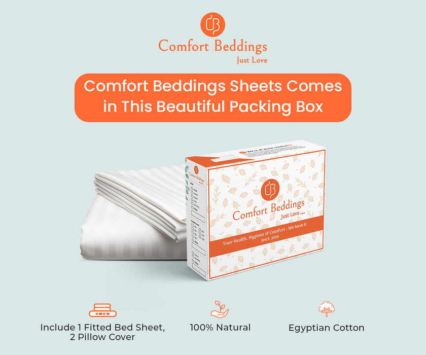 White Striped Fitted Bed Sheet - Comfort Beddings