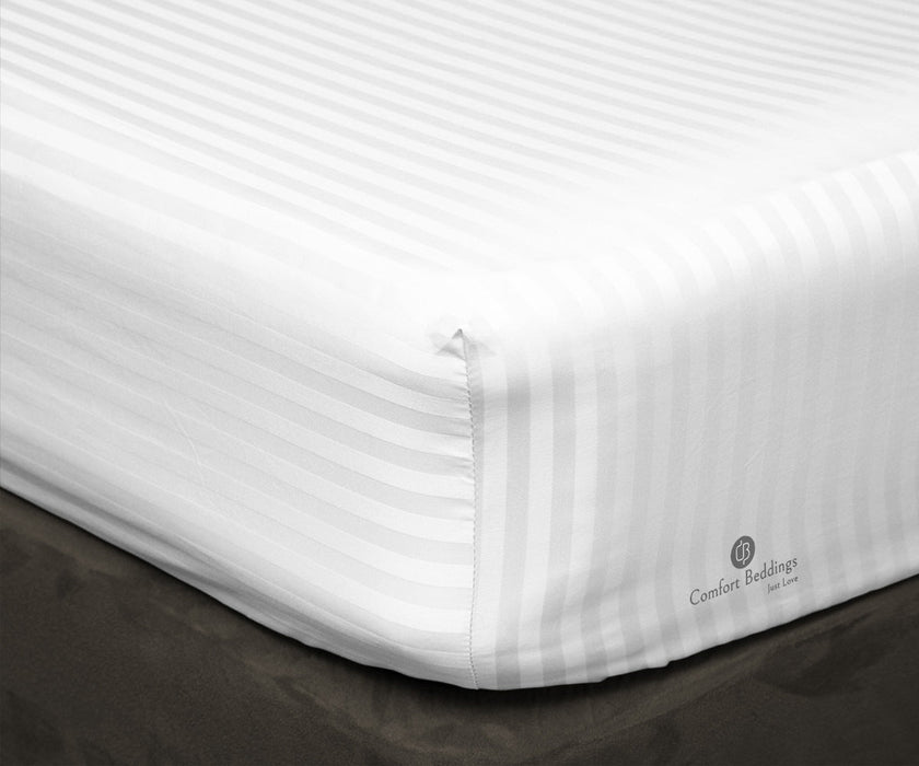 White Striped Fitted Bed Sheet - Comfort Beddings