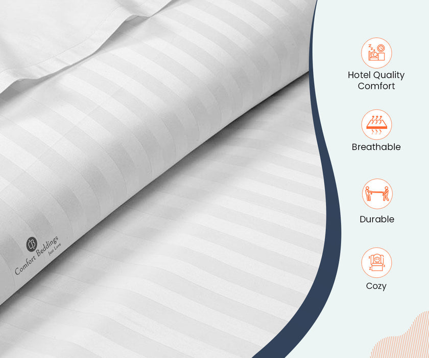 White Striped Fitted Bed Sheet - Comfort Beddings