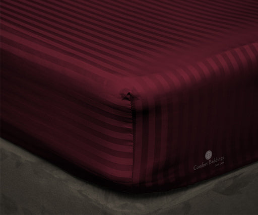 Wine Striped Fitted Bed Sheet - Comfort Beddings