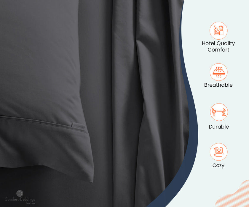 Dark Grey Fitted Bed Sheet - Comfort Beddings