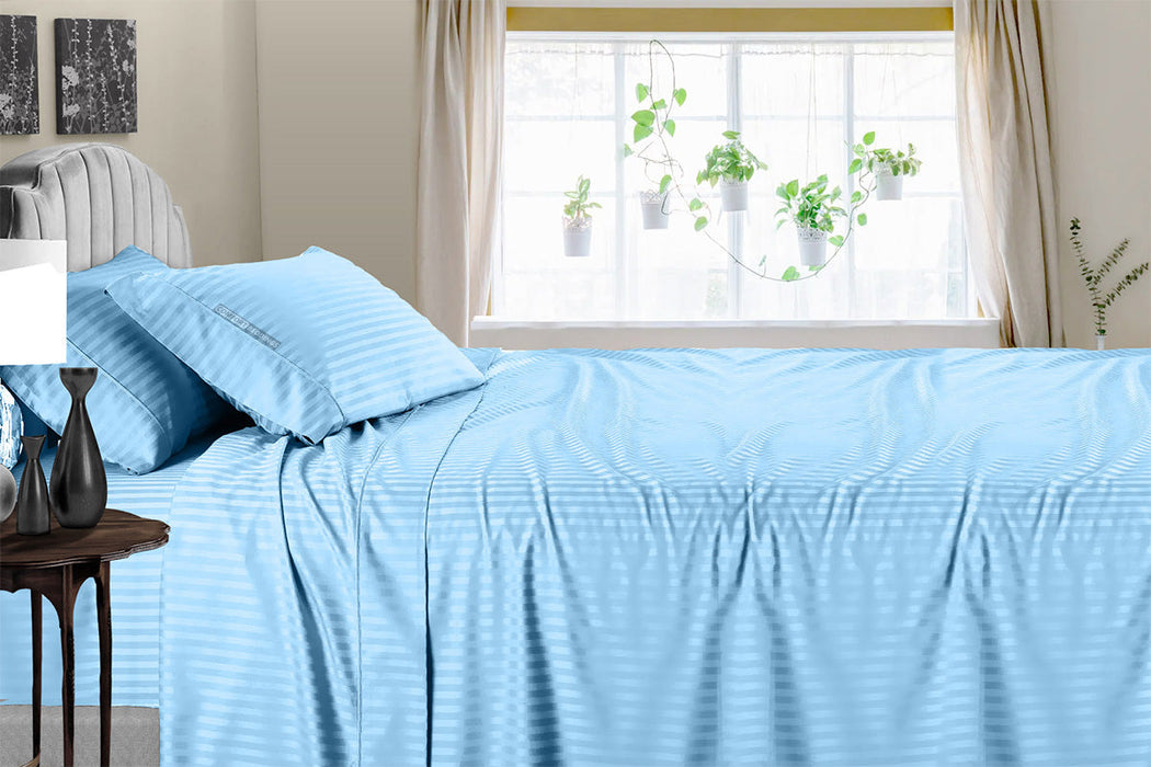 100% Egytian Cotton Light Blue Stripe Sheet Set