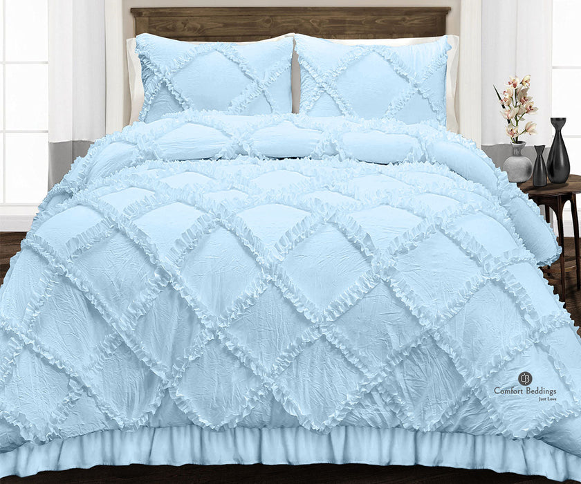 Light Blue Diamond Ruffled comforter