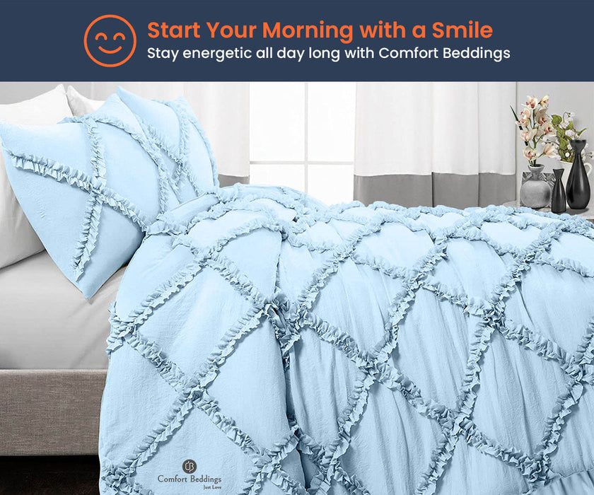 Light Blue Diamond Ruffled comforter