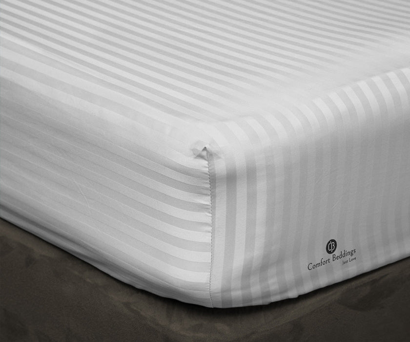 Light Grey Striped Fitted Bed Sheet - Comfort Beddings