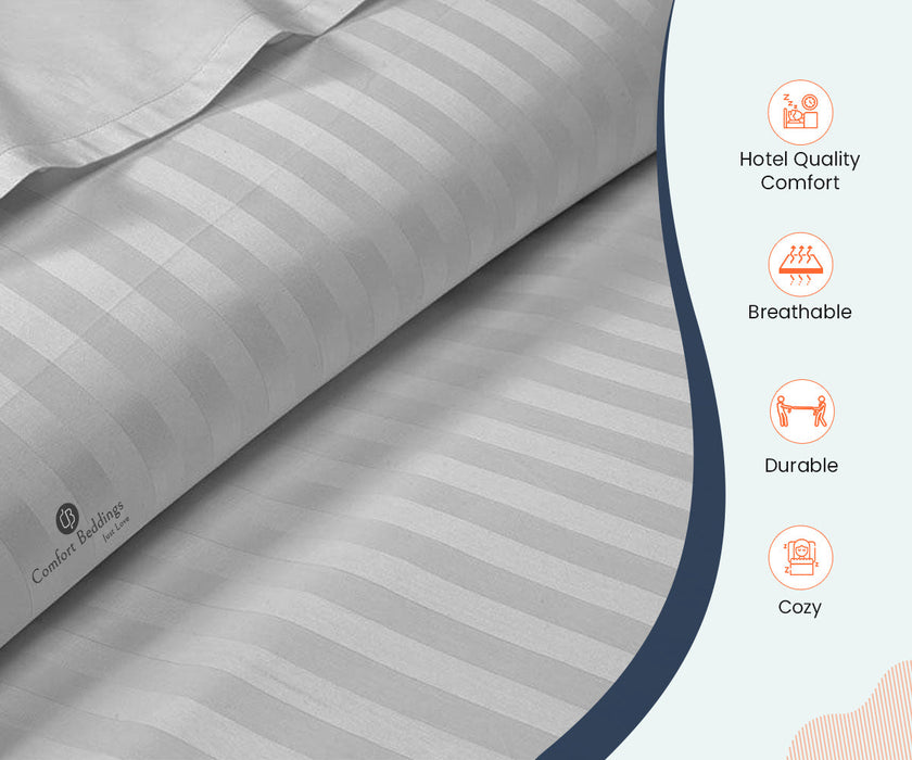 Light Grey Striped Fitted Bed Sheet - Comfort Beddings