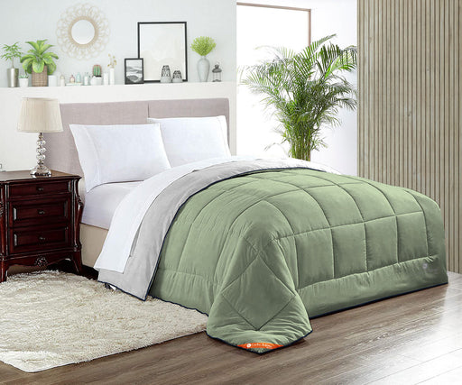 Light grey and moss reversible comforter - Comfort Beddings