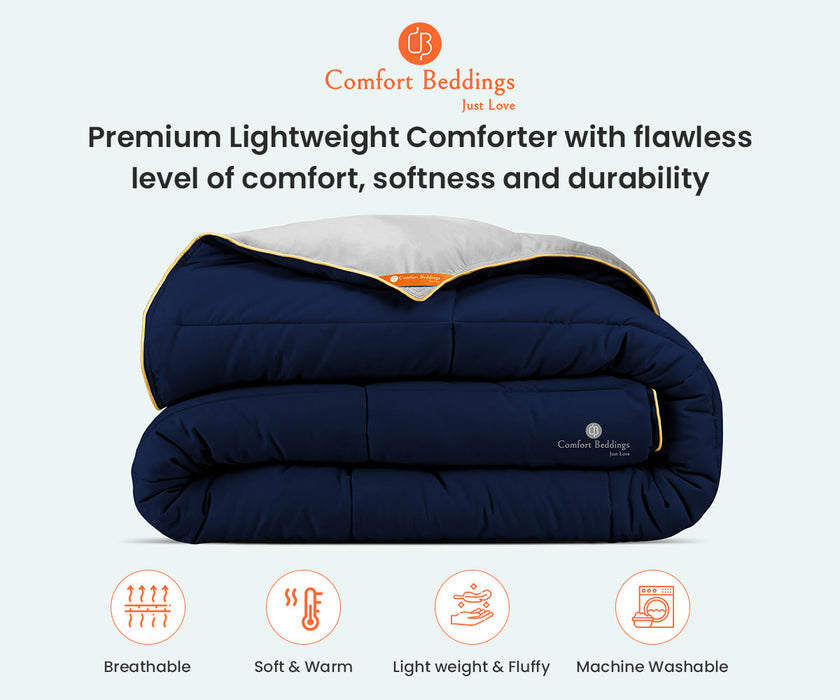 Light grey and navy blue reversible comforter - Comfort Beddings