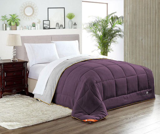 Light grey and plum reversible comforter - Comfort Beddings