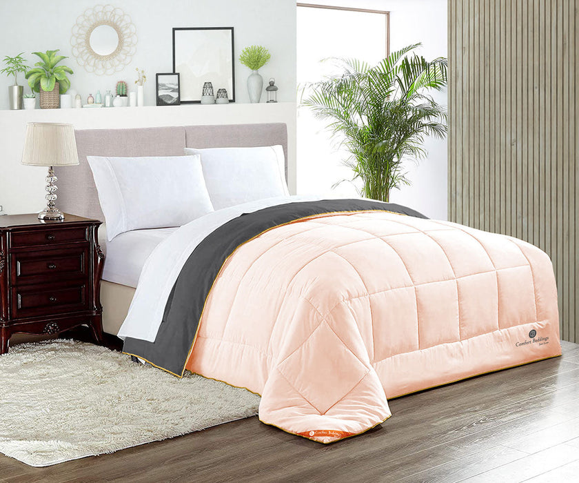 Peach and dark grey reversible comforter - Comfort Beddings