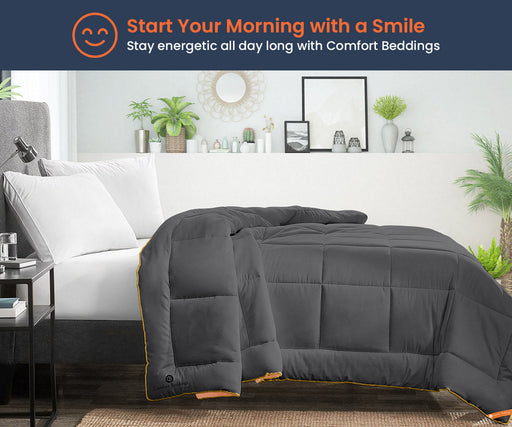 Peach and dark grey reversible comforter - Comfort Beddings