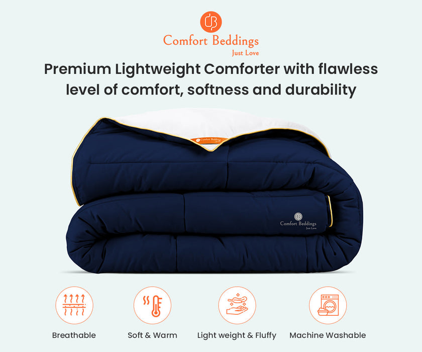 White and navy blue reversible comforter - Comfort Beddings