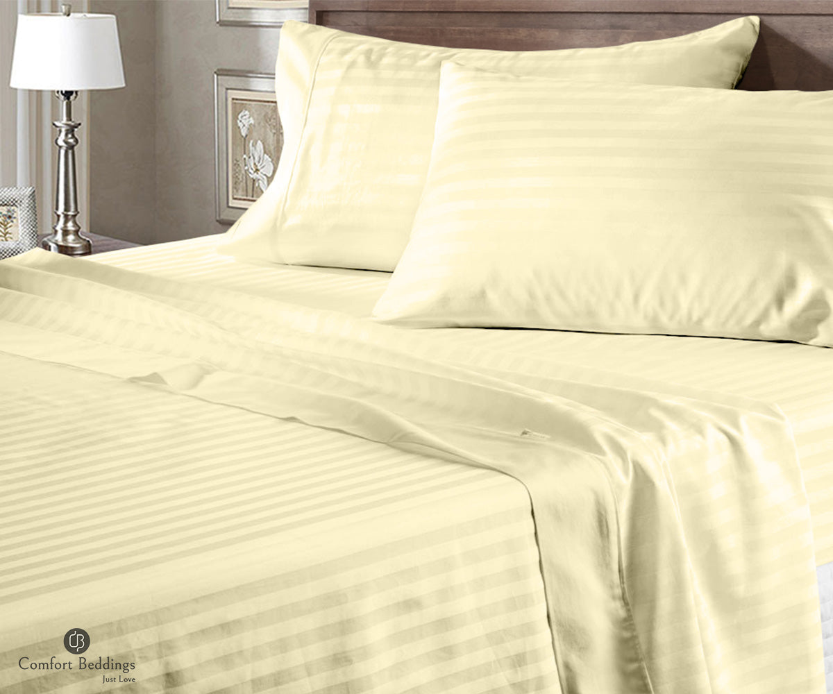 Ivory stripe bedsheet on a clean bed - Comfort Beddings