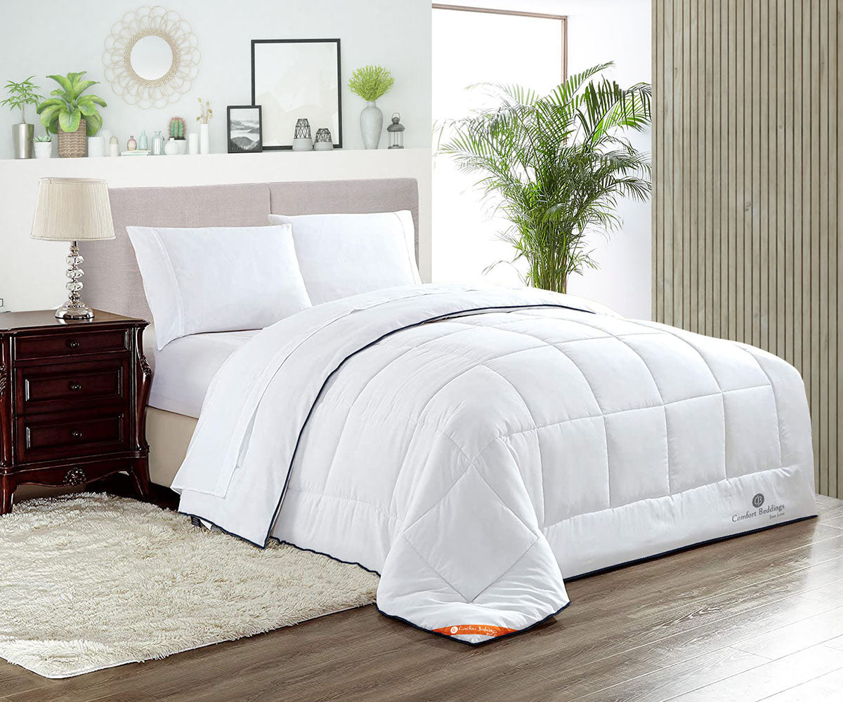White comforter styled on a bed - Comfort Beddings