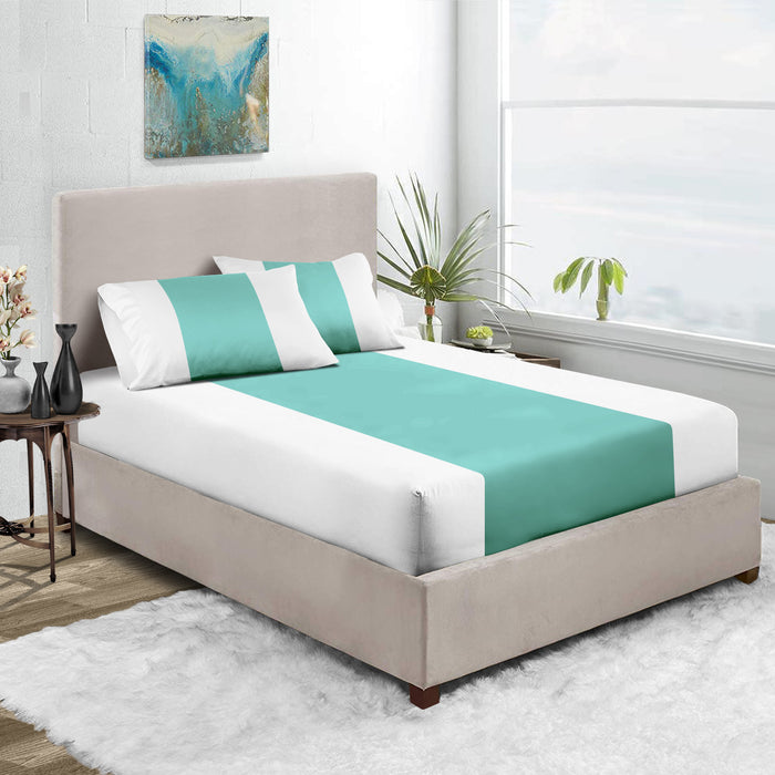 Aqua Greend with White Contrast Fitted Bed Sheet