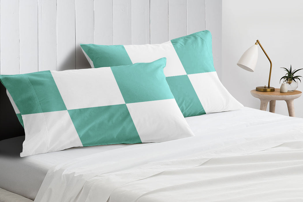Aqua Green with White Chex Pillow Covers