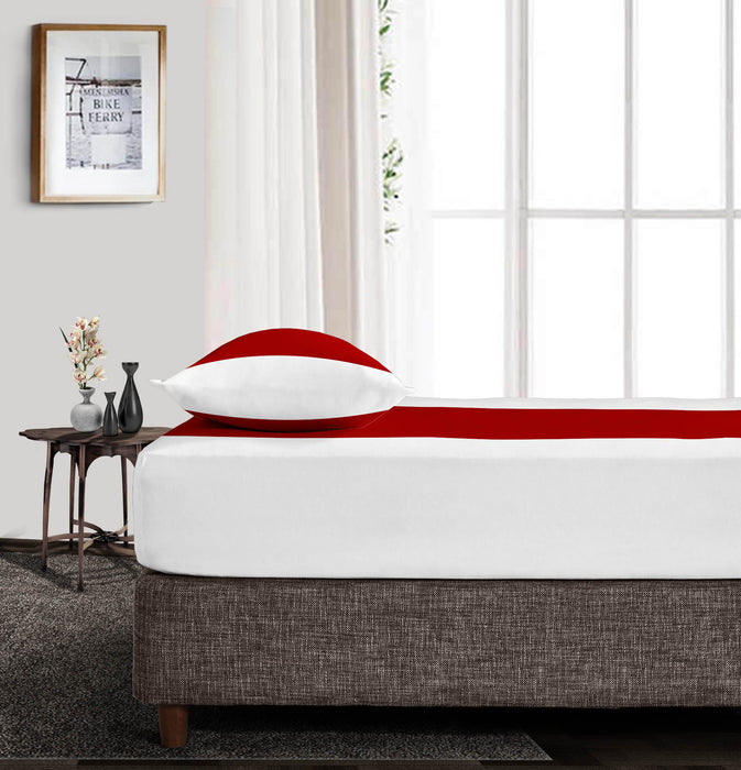 Blood Red with White Contrast Fitted Bed Sheet