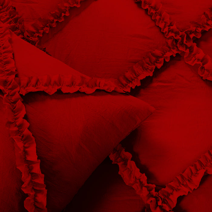 Blood Red Diamond Ruffled Duvet Cover