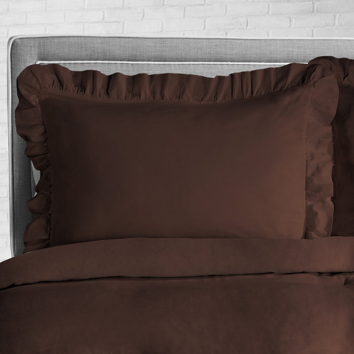 Chocolate Trimmed Ruffled Duvet Cover
