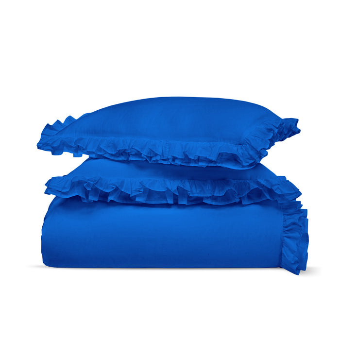 Royal Blue Trimmed Ruffled Duvet Cover