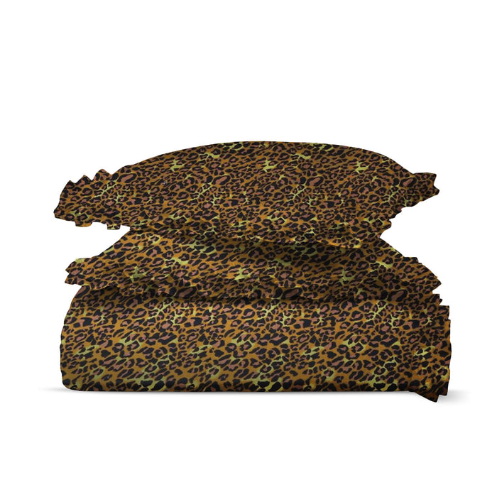 Leopard Print Trimmed Ruffled Duvet Cover