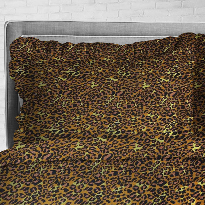 Leopard Print Trimmed Ruffled Duvet Cover