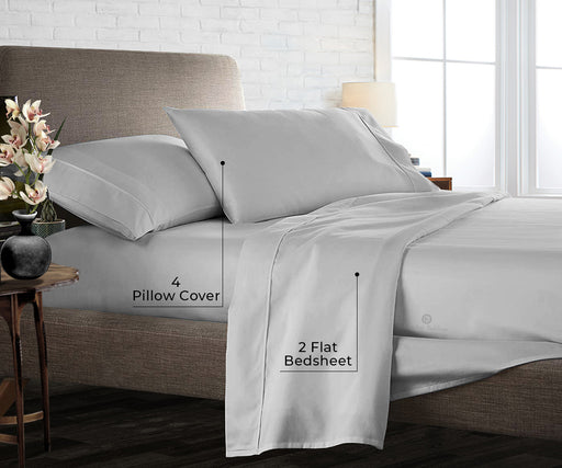 Light Grey Pack Of 2 Flat Bedsheet With 4 Pillow Covers - Comfort Beddings