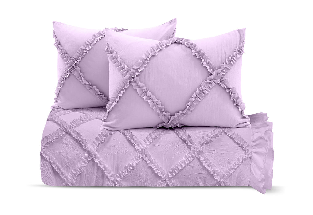 Lilac Diamond Ruffled Duvet Cover