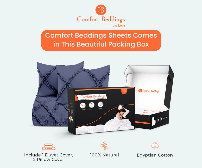 Mediterranean Blue Diamond Ruffled Duvet Cover