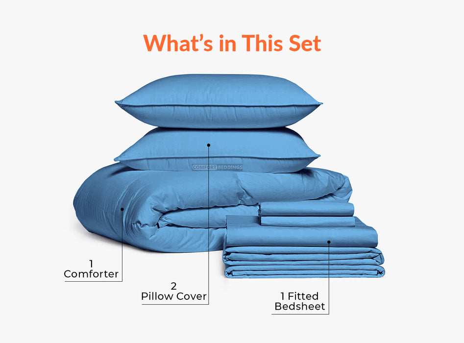 Mediterranean Blue Fitted Bedsheet Combo Offer
