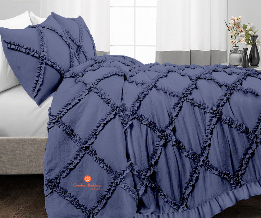 Mediterranean Blue Diamond Ruffled Duvet Cover