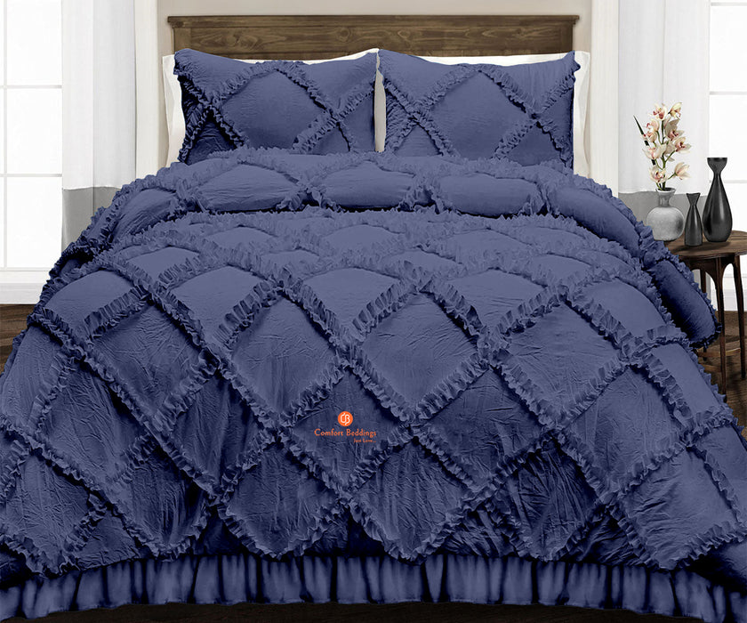 Mediterranean Blue Diamond Ruffled Duvet Cover