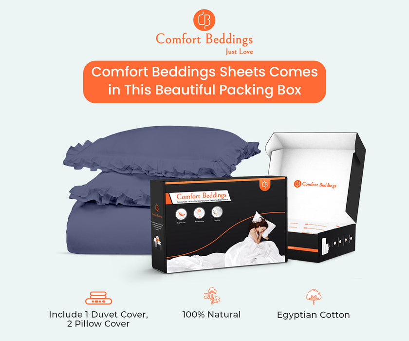 Mediterranean Blue Trimmed Ruffled Duvet Cover