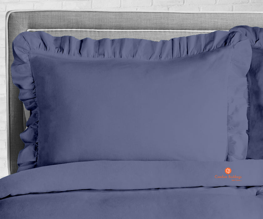 Mediterranean Blue Trimmed Ruffled Duvet Cover