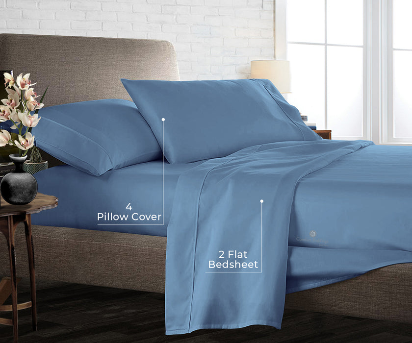 Mediterranean Blue Pack Of 2 Flat Bedsheet With 4 Pillow Covers - Comfort Beddings