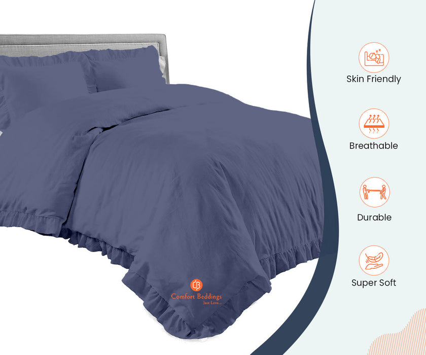 Mediterranean Blue Trimmed Ruffled Duvet Cover