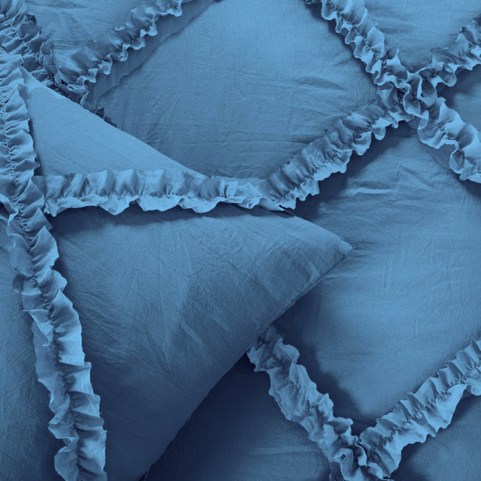 Mediterranean Blue Diamond Ruffled Duvet Cover