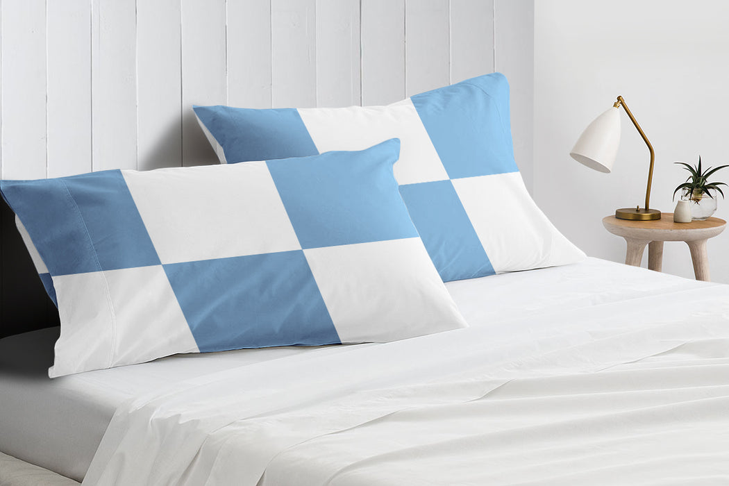 Mediterranean Blue with White Chex Pillow Covers