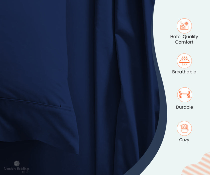 600 TC Navy Blue Fitted Bed Sheet