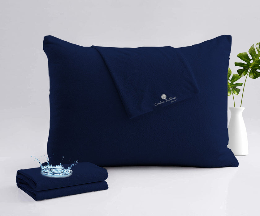 Terry Navy Blue Waterproof Pillow Protector