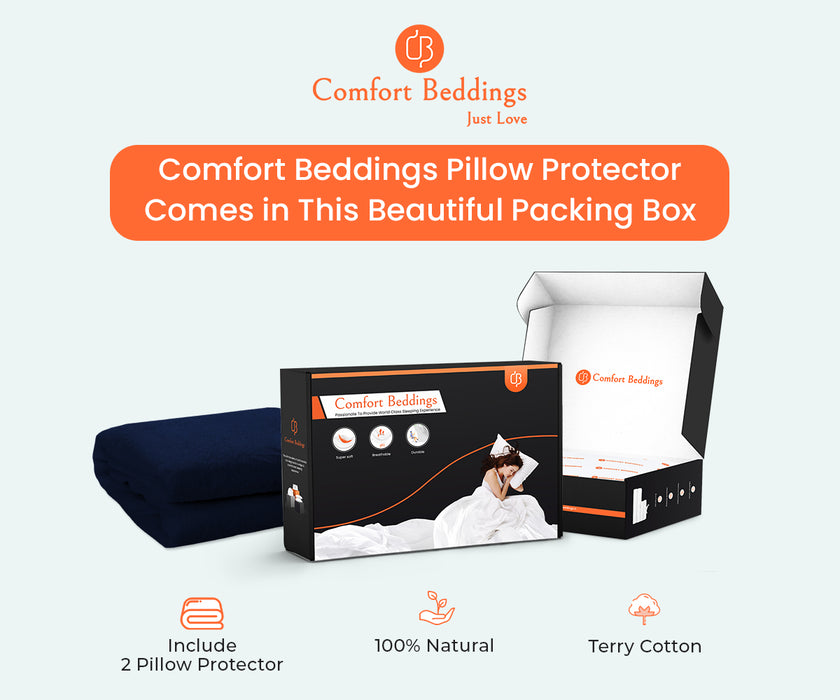 Terry Navy Blue Waterproof Pillow Protector