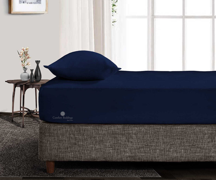 600 TC Navy Blue Fitted Bed Sheet