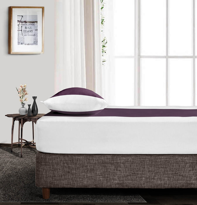 plum with White Contrast Fitted Bed Sheet