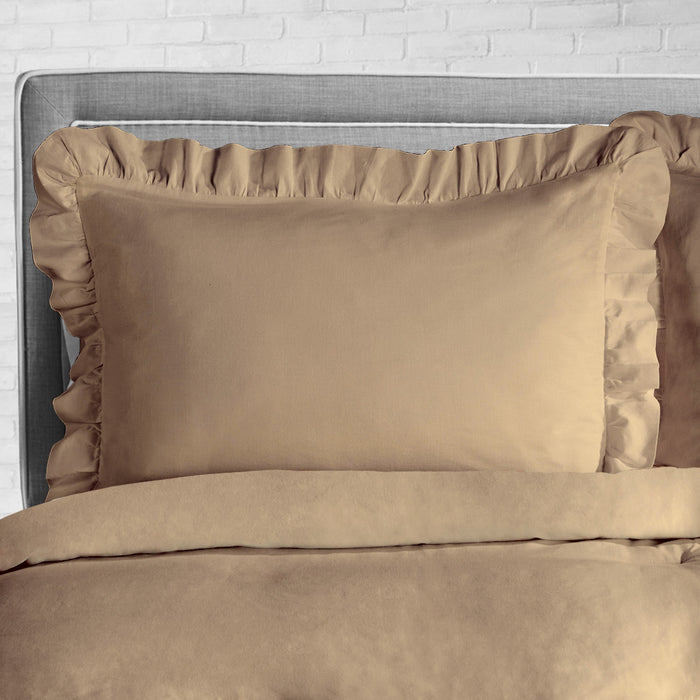 Taupe Trimmed Ruffled Duvet Cover