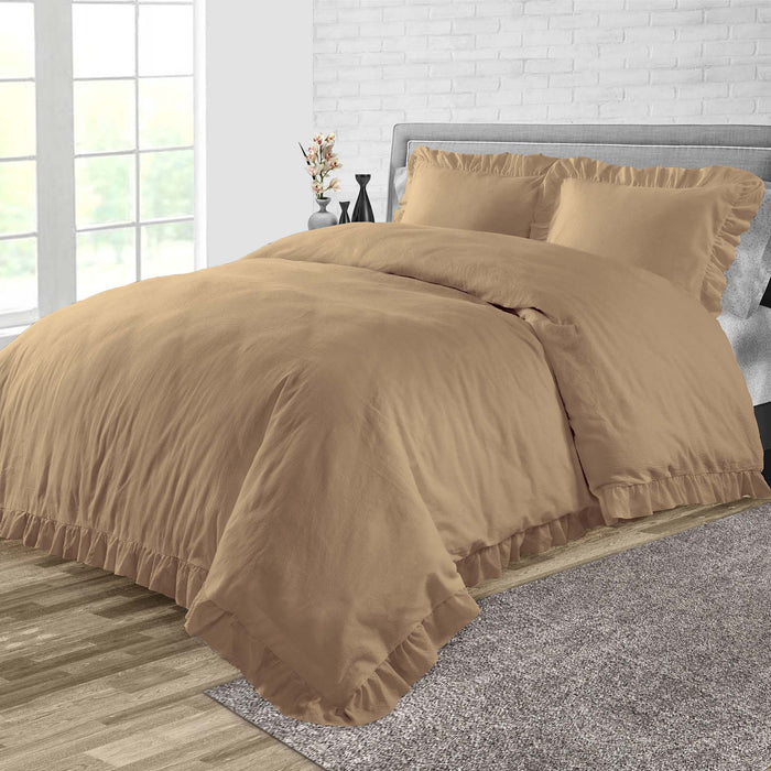 Taupe Trimmed Ruffled Duvet Cover